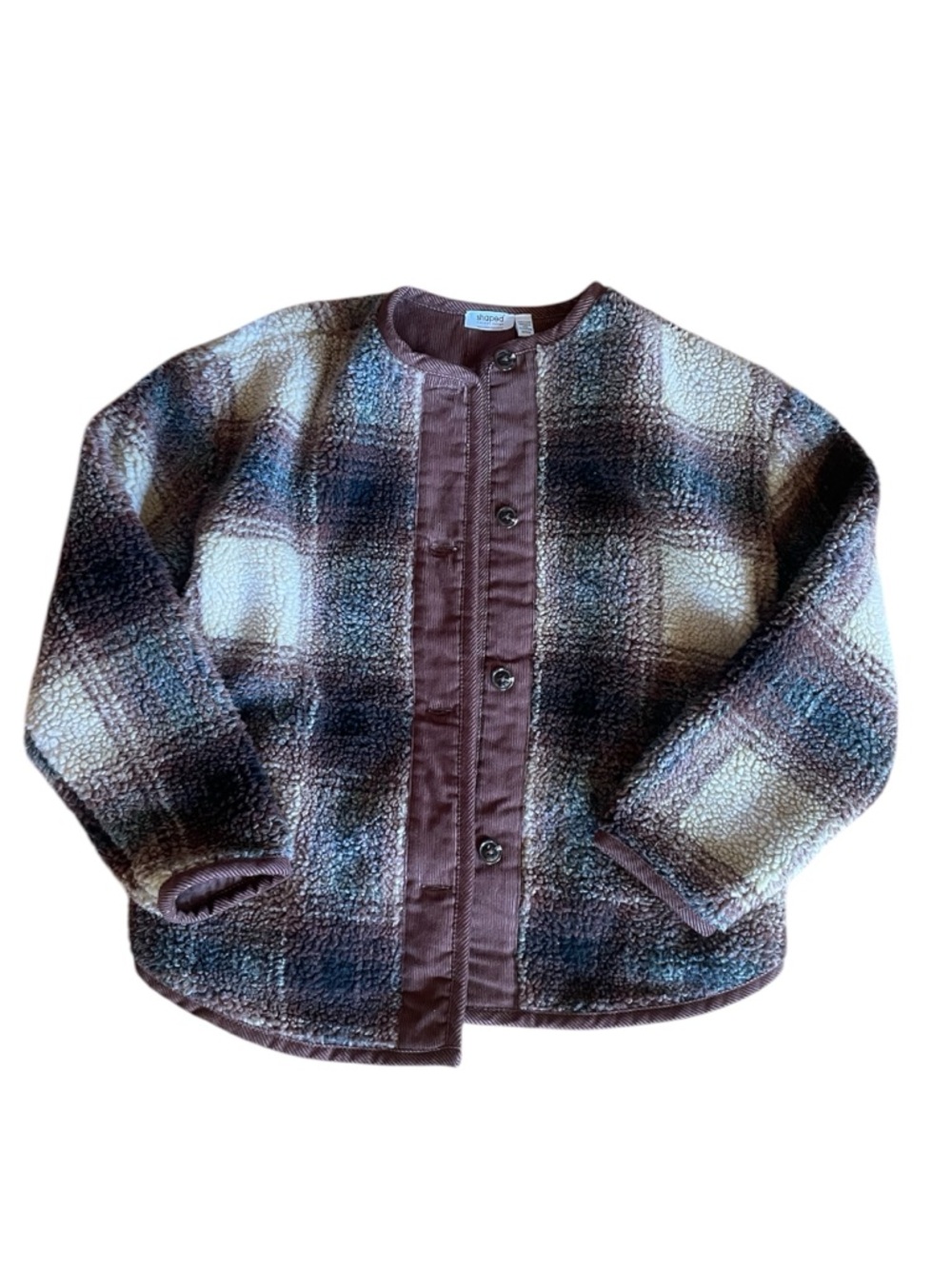 Cozy Plaid Sherpa Fleece Jacket/ Button Front/ over sized